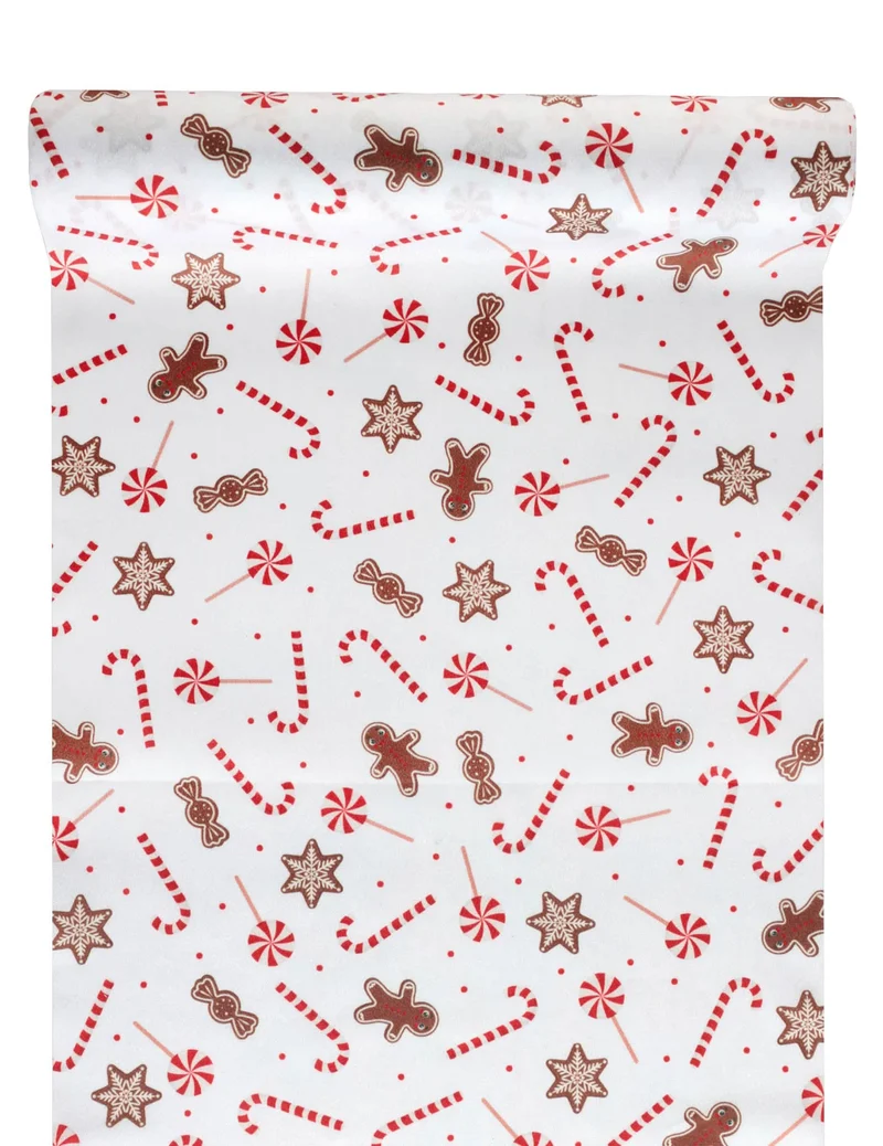 Tischtuchläufer mit Weihnachtsleckereien Motiv 3m festliches Weiß