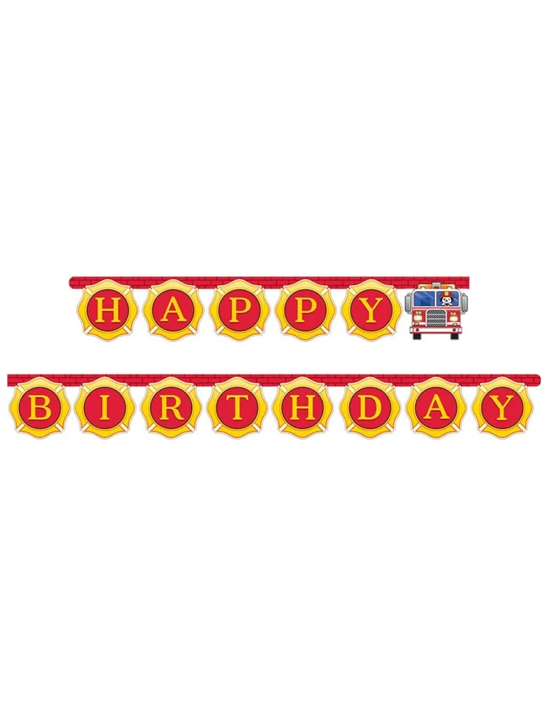 Happy Birthday Feuerwehrwagen Girlande aus Karton 3m Deko Jungen Geburtstag