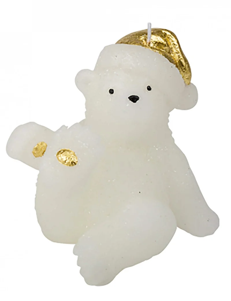 Weiße und goldene Bärenkerze 10 cm Weihnachten