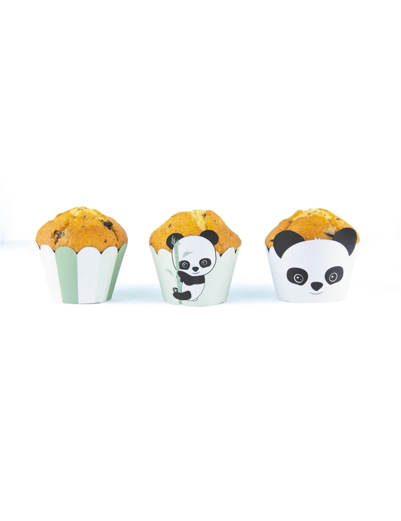 6 Baby Panda Cupcake Förmchen Weiß und Pastellgrün Dekoration
