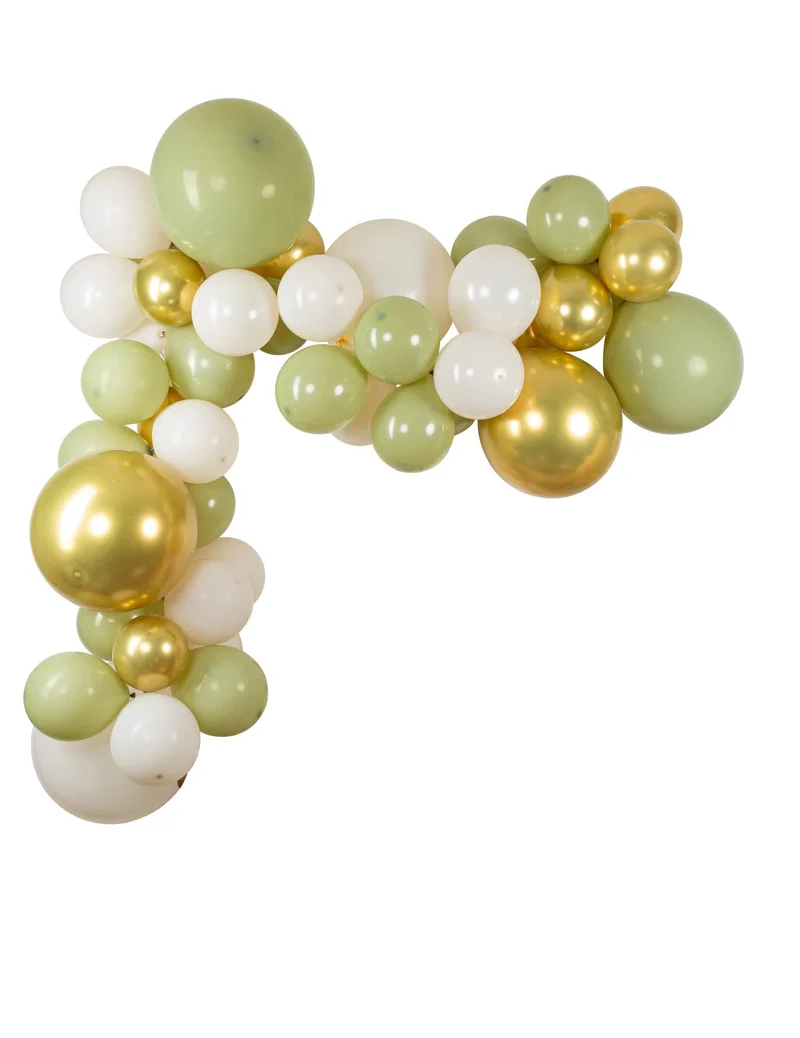 Kit Ballonbogen mit 56 Salbeigrün und Gold Ballons, Boho-Deko