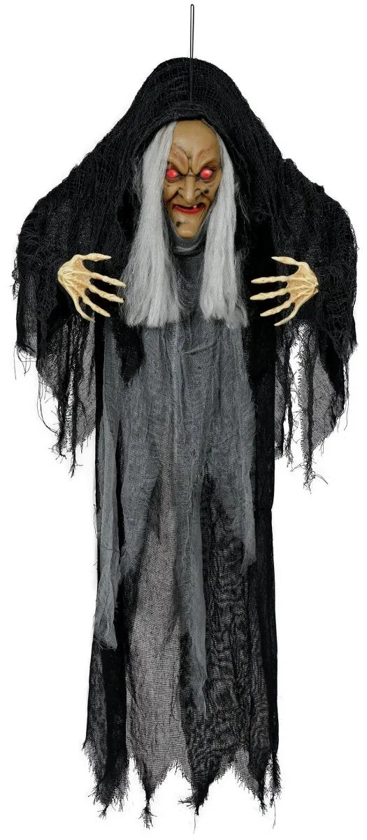 Halloween Puppe Hexe mit Licht, Sound und Bewegung 1,20m