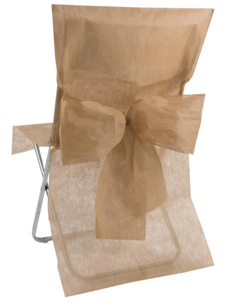 10 taupefarbene Premium-Stuhlhussen aus Vliesstoff 50x95 cm