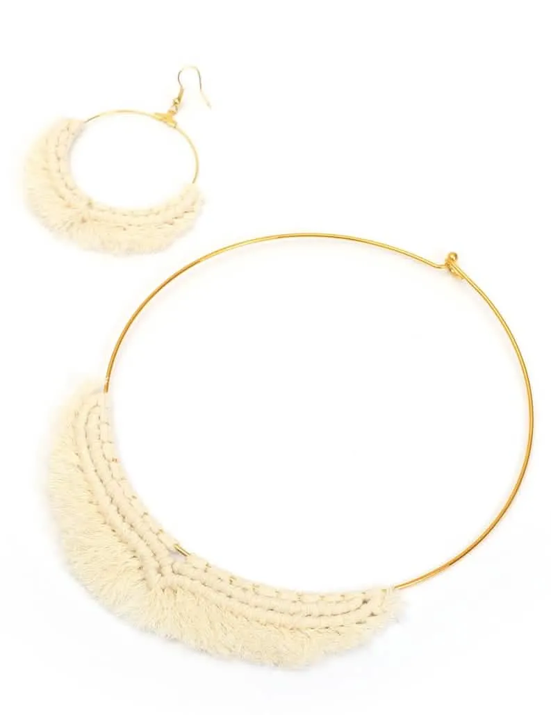Makramee-Halsketten-Set 14 cm Bohème und Goldfarben