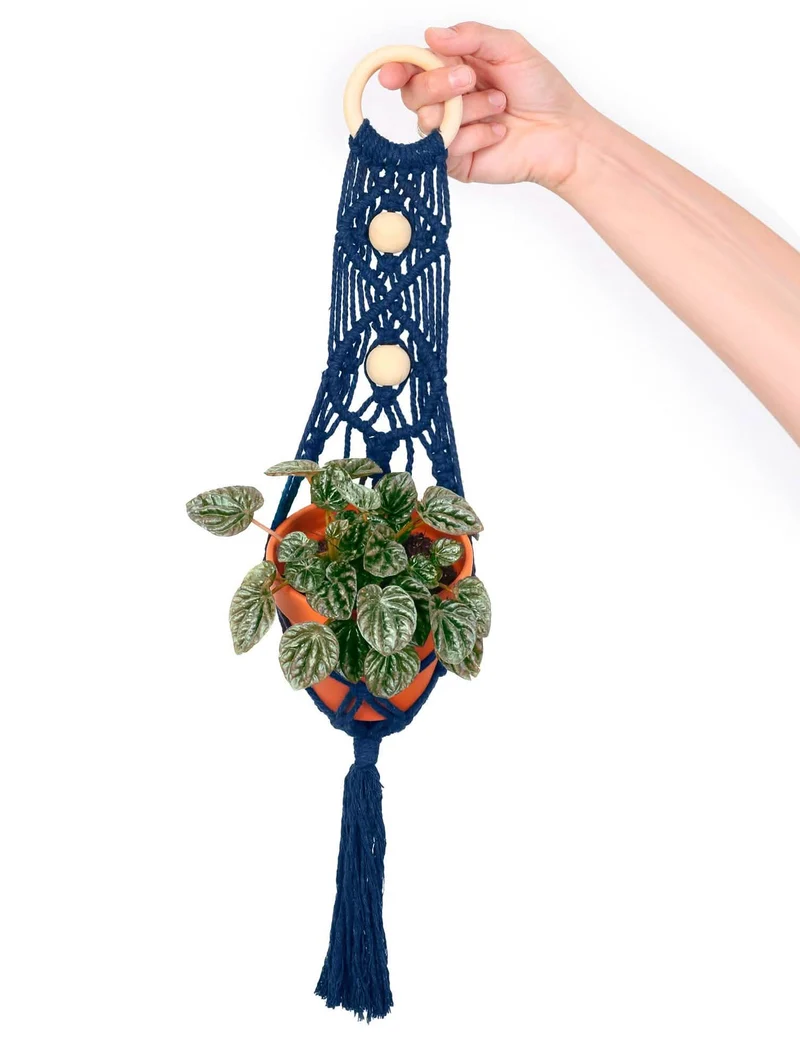 Makramee-Set Pflanzenampel blau 10 x 60 cm mit Tontopf