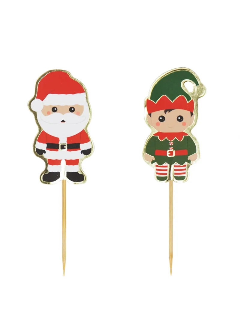 10 Holzspieße Sweety Xmas 10 cm Weihnachtsmann und Elf