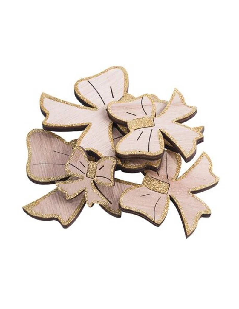 12 goldglitzernde Holzschleifen 9, 6,5 und 4 cm Weihnachtsdekoration