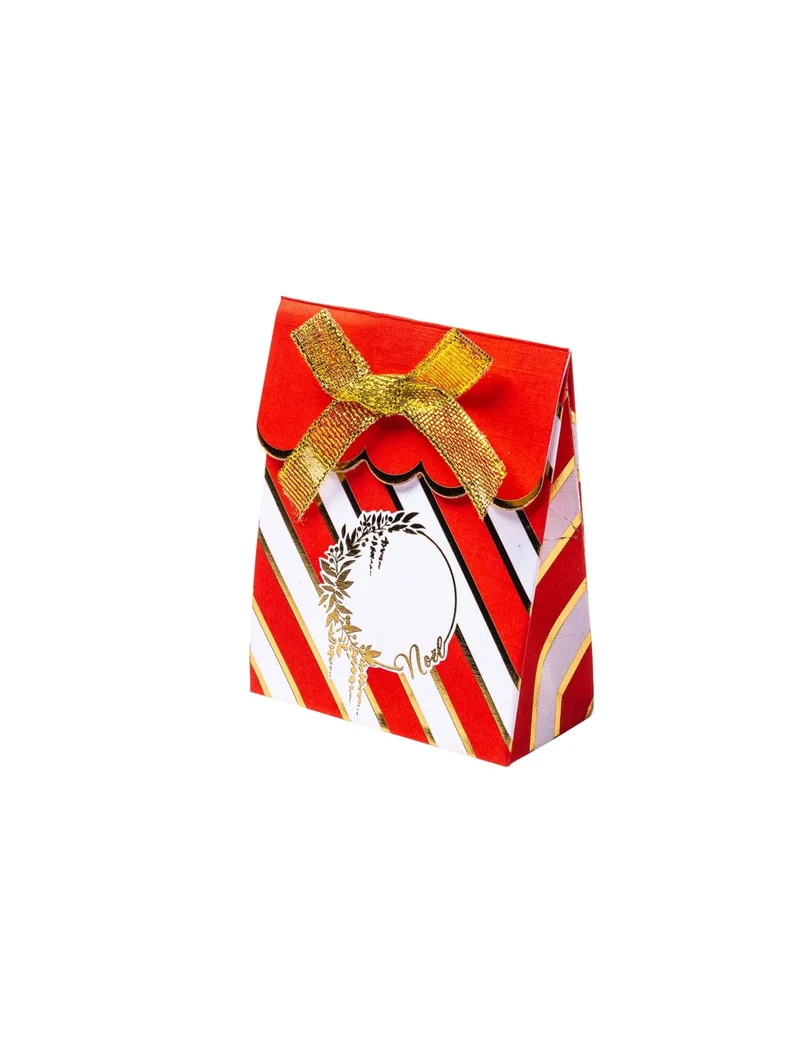 8 Rot-weiße Kartonbehälter mit goldener Schleife 7 x 8,5 cm für Weihnachten