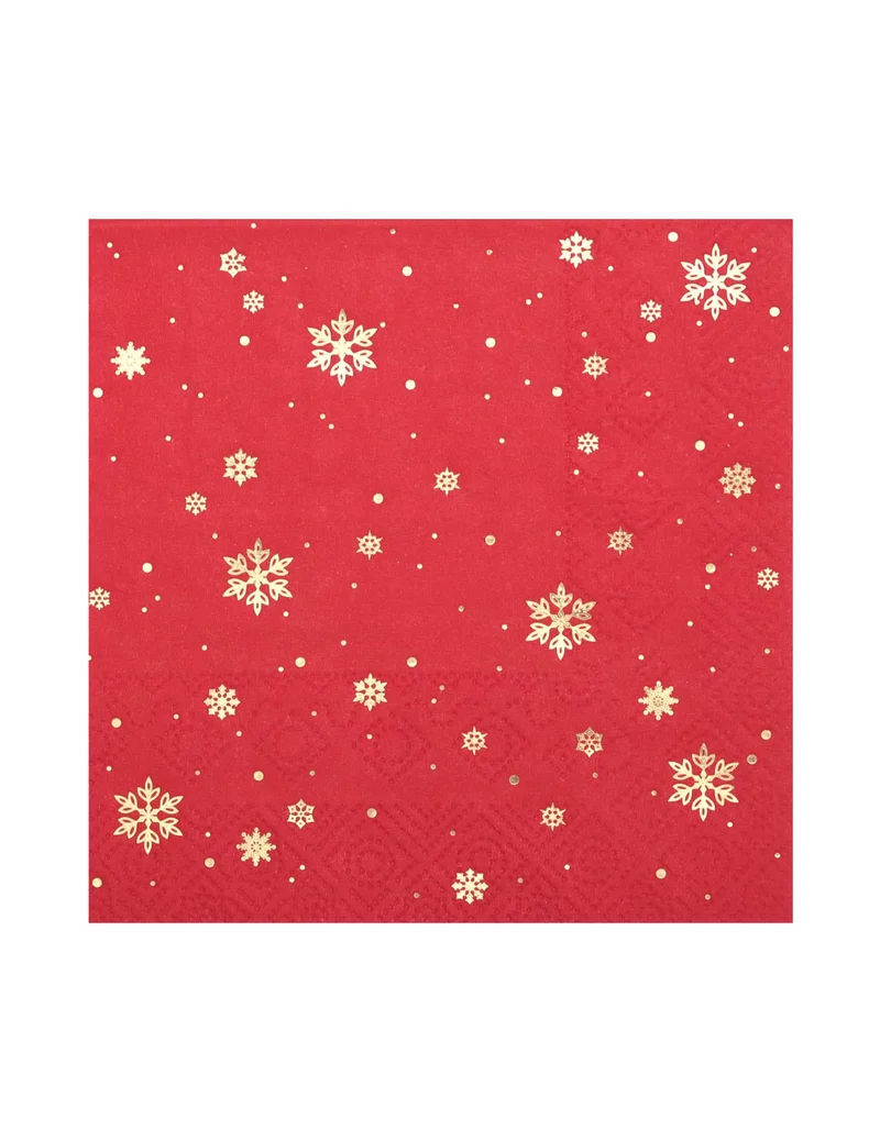 10 kleine rote Papierservietten goldene Schneeflocke 25 x 25 cm zu Weihnachten