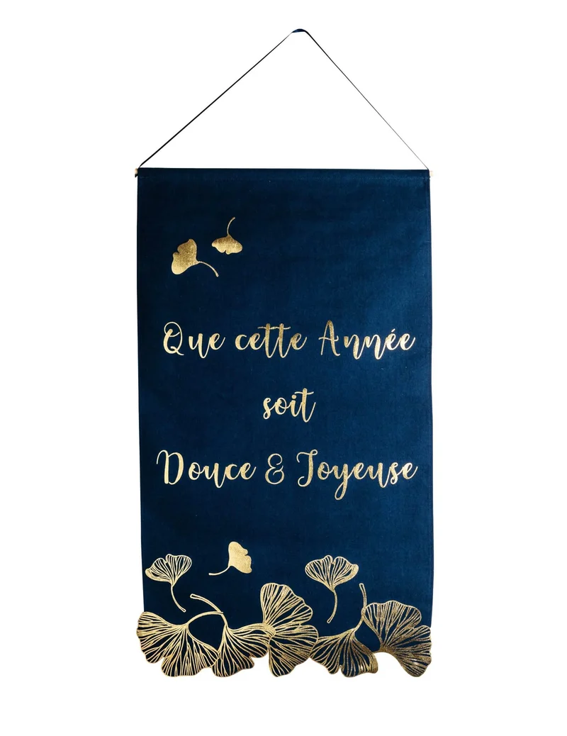 Neujahrs-Ginkgo-Leinen-Hängedekoration, marineblau und gold schick, 51,5 x 88 cm