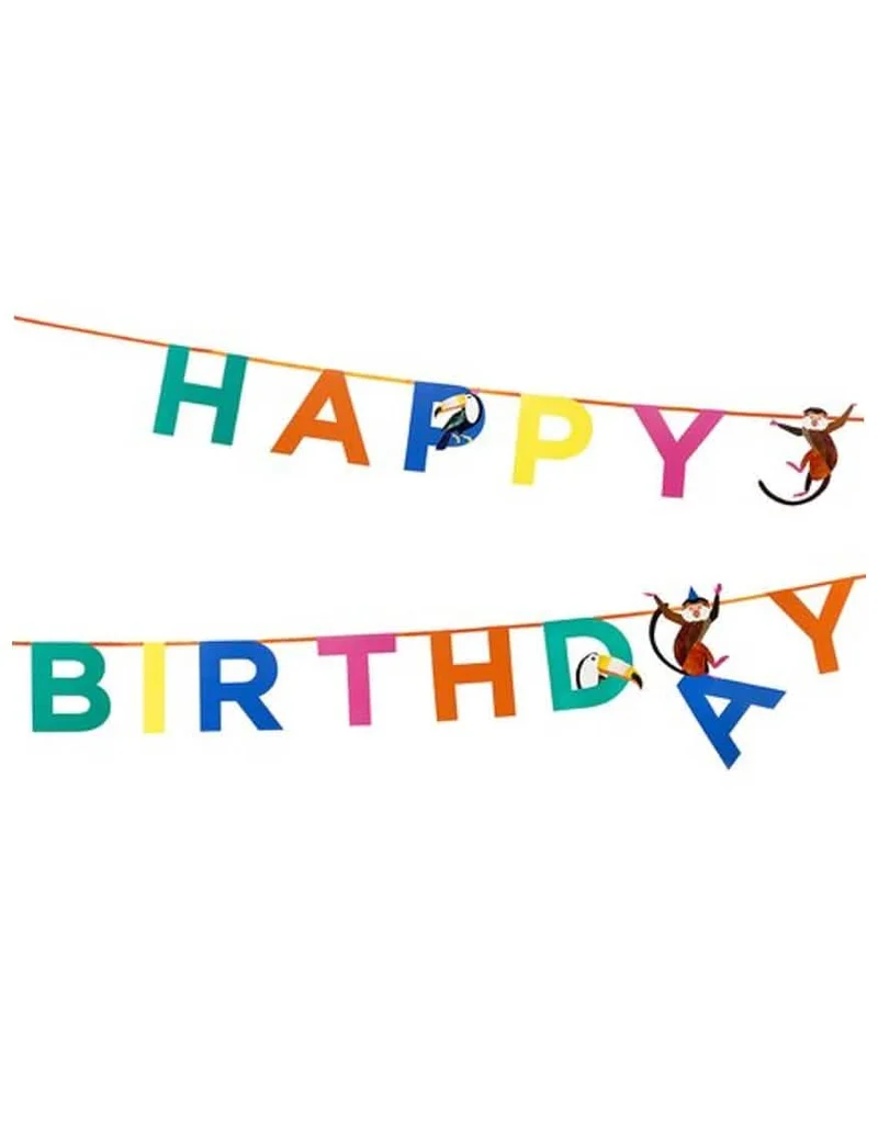 Girlande aus Pappe Party Tier Happy Birthday Dschungel 3,5 m