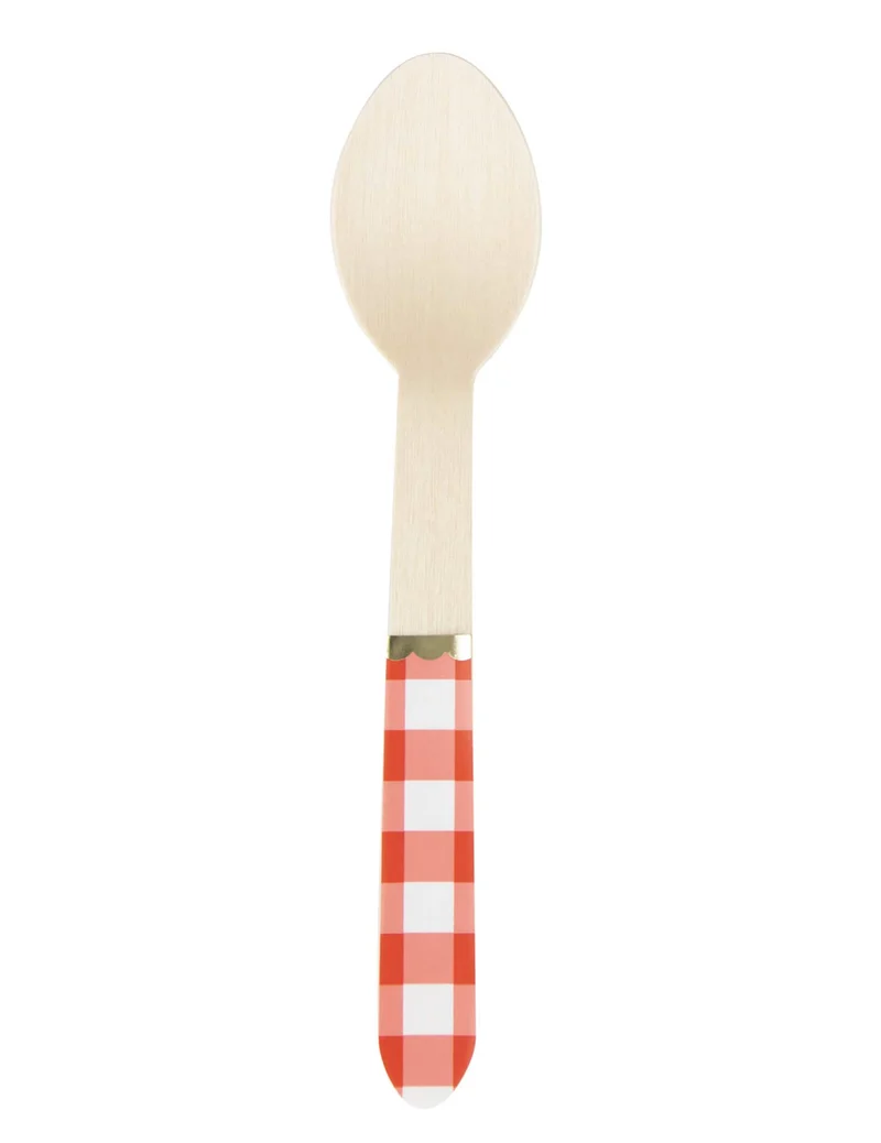 8 rote und weiße Vichy-Holzlöffel 16 cm