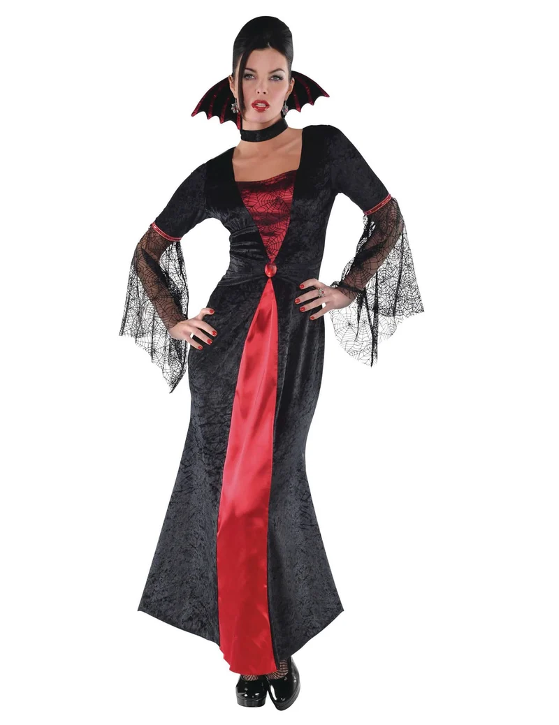 Elegantes Vampirkostüm für Damen Vampir Halloween-Verkleidung schwarz-rot