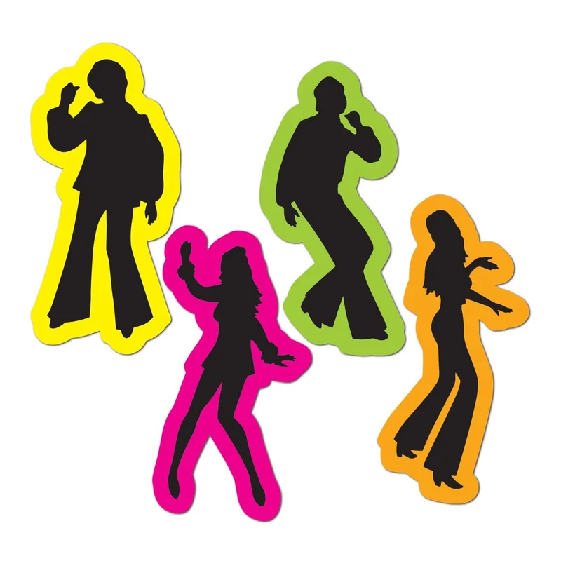 4 Retro-Disco-Silhouetten der 70er Jahre, 40 cm, Tänzer