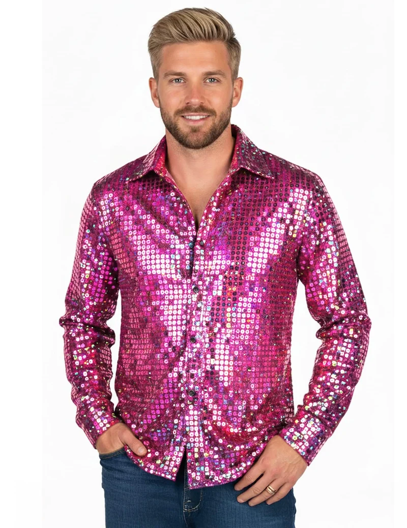 Hochwertiges Herren Disco Hemd in Rosa