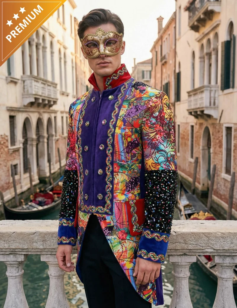 Hochwertige Karnevalsjacke für Herren im Fiesta-Carnavale-Stil mehrfarbig