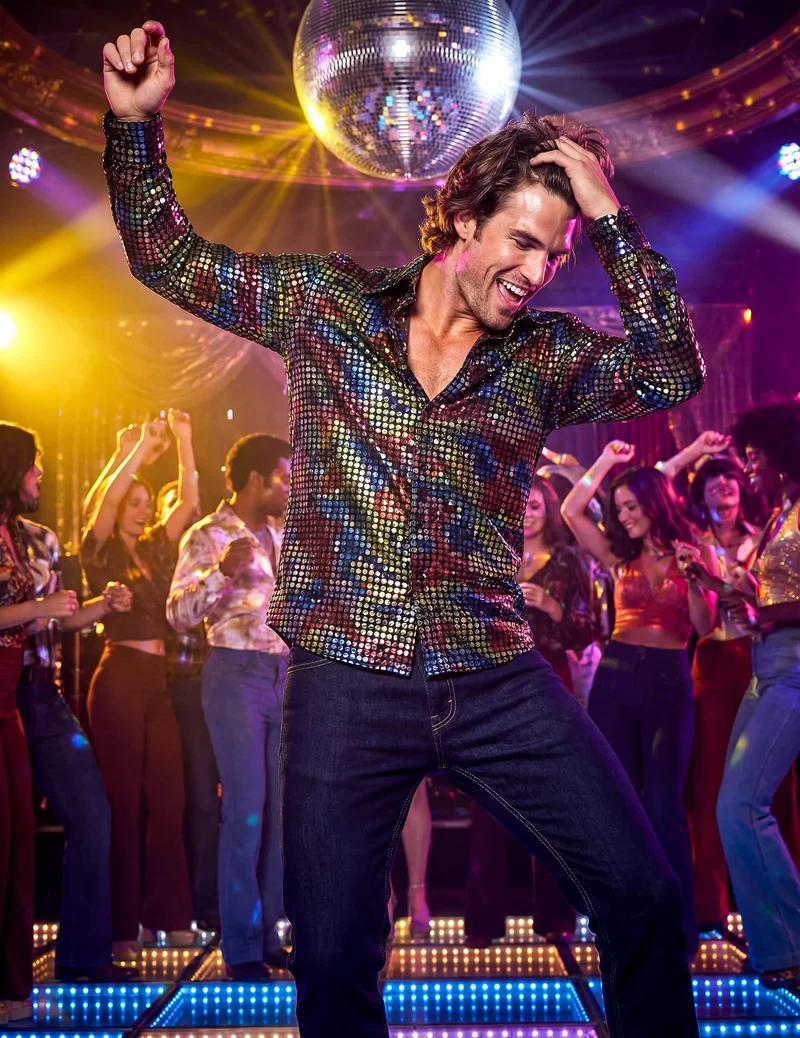 Hochwertiges mehrfarbiges Disco-Hemd für Herren