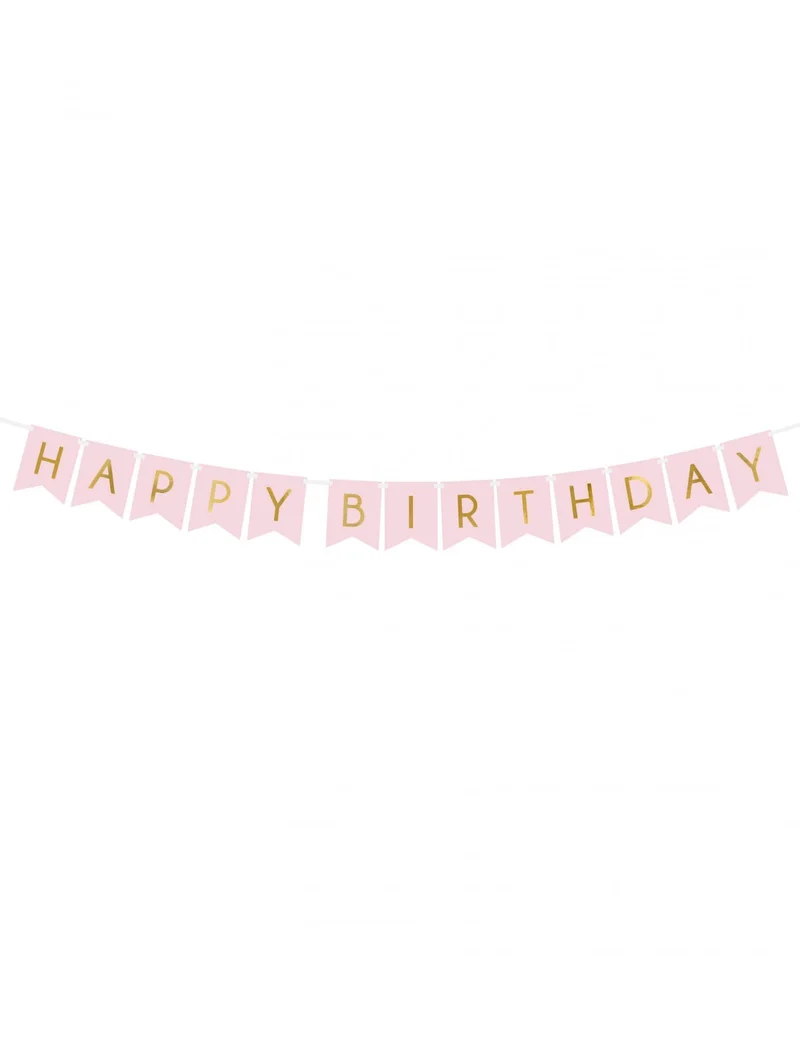 Girlande aus Pappe "Happy Birthday" rosa und gold 15 x 175 cm für Geburtstag