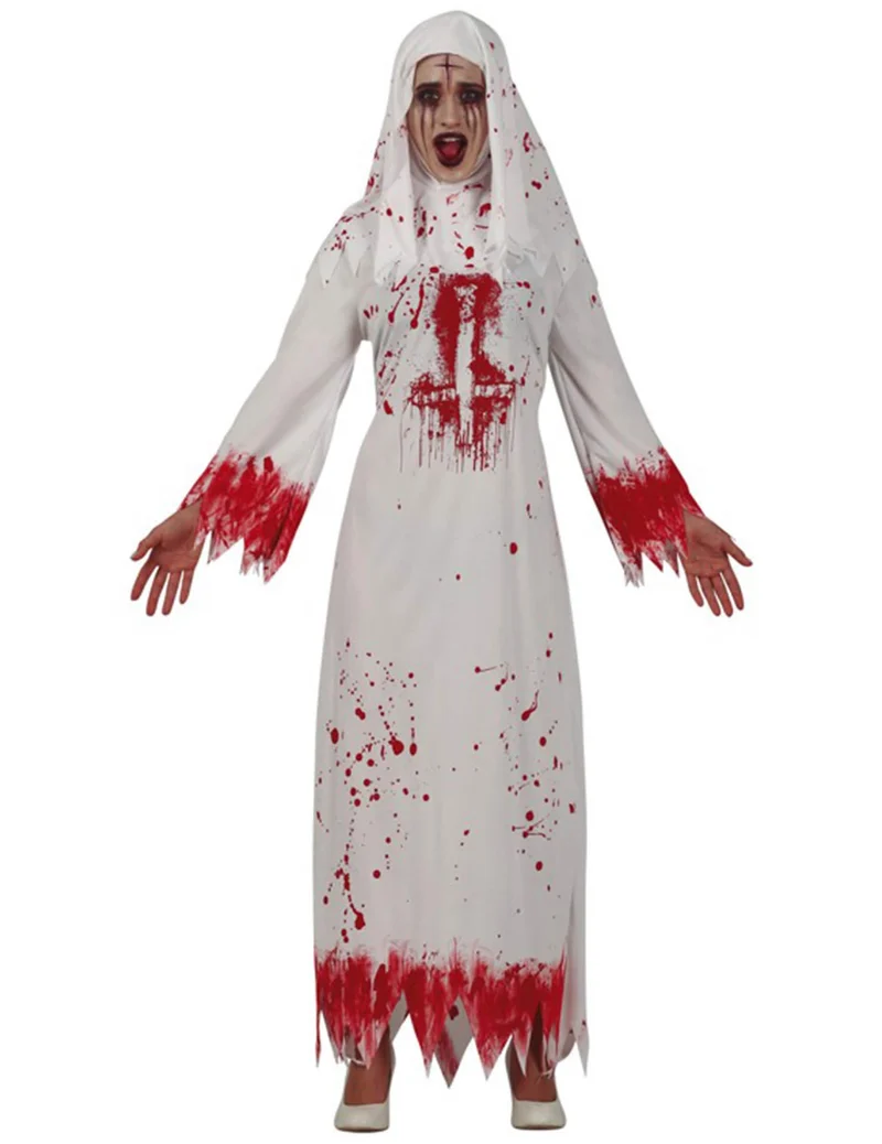 Blutiges Nonnenkostüm für Damen Halloween-Verkleidung weiss-rot