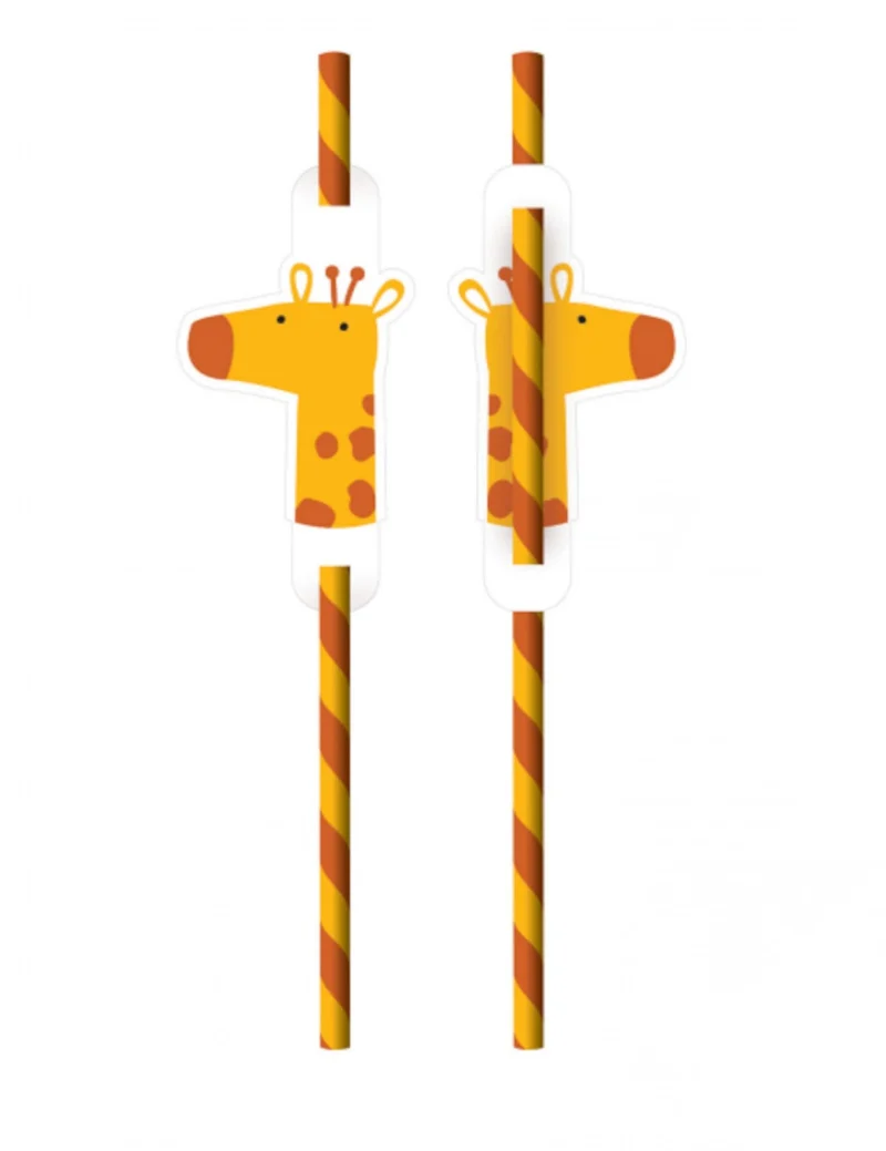 8 Giraffen-Strohhalme Get Wild Safari 16 cm aus Pappe