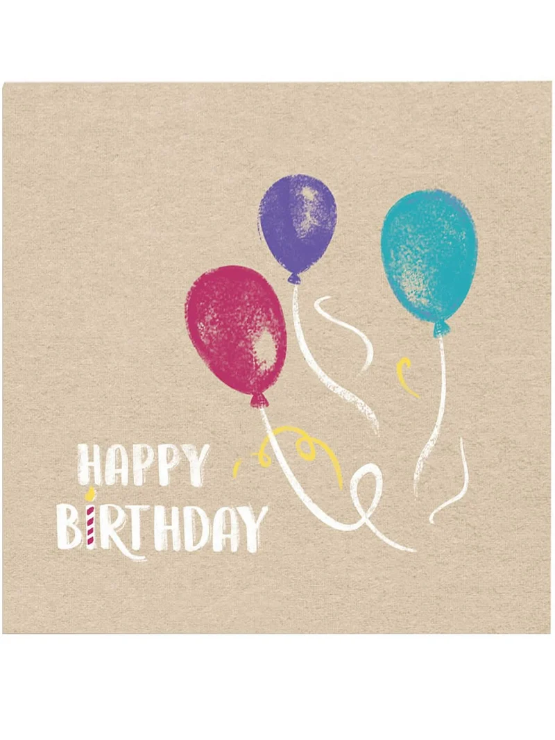20 Happy Birthday Papierservietten Kraft und Blau 33 x 33 cm mit bunten Ballons