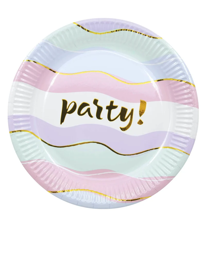 8 Kleine Party-Pappteller Elegant Pastel 20 cm Goldene Wellen