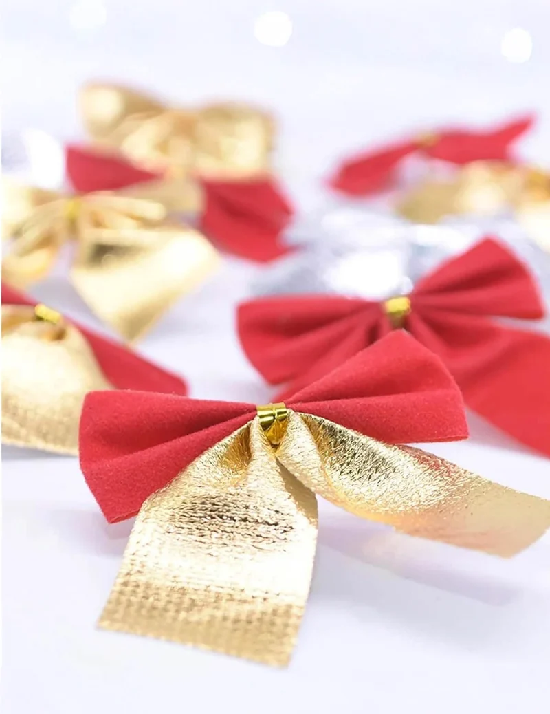 6 selbstklebende Samtschleifen rot und gold 7 cm für Weihnachten