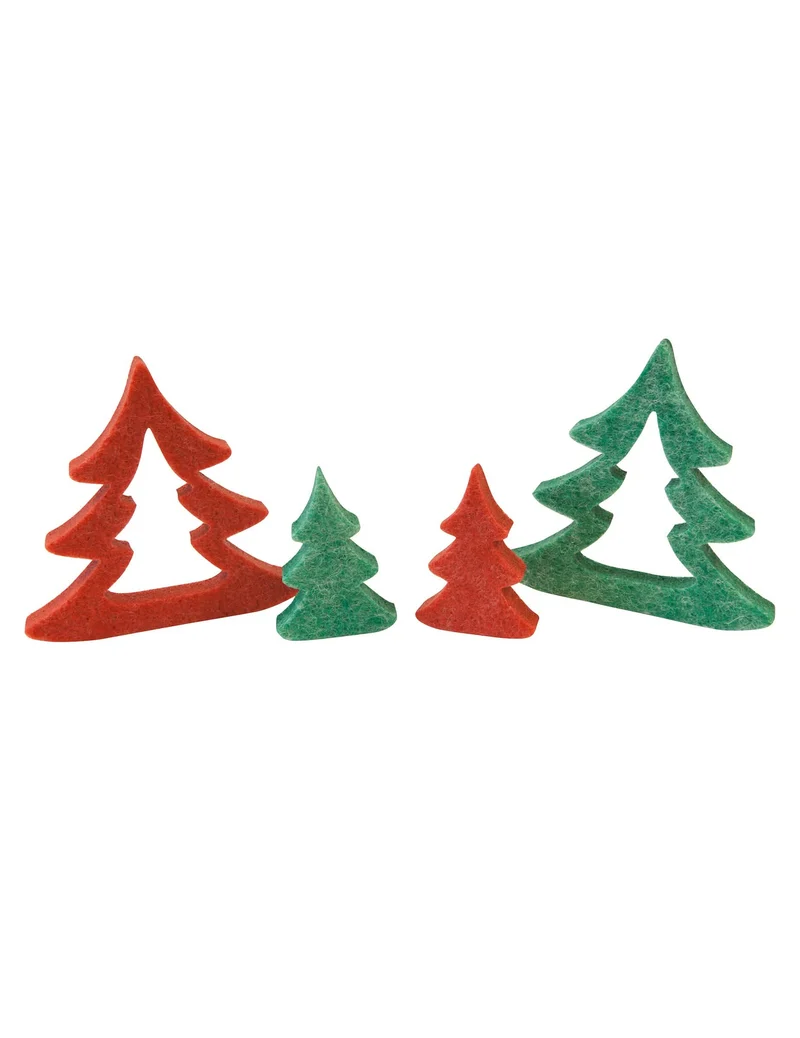 8 grüne und rote Filztannen 8 cm für Weihnachtsdekoration