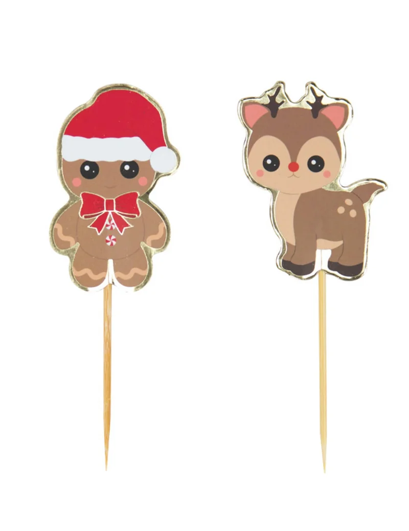 10 Rentiere und Lebkuchen Weihnachts-Cocktailspieße aus Holz