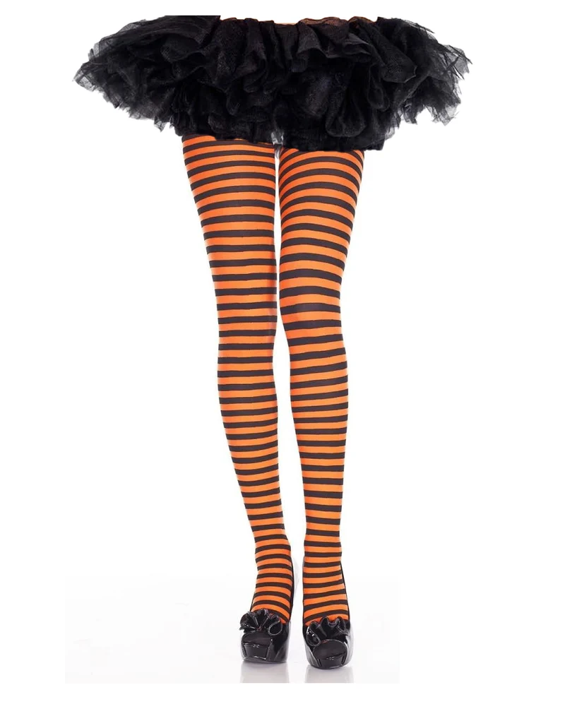 Schwarz-Orange gestreifte Ringelstrumpfhose