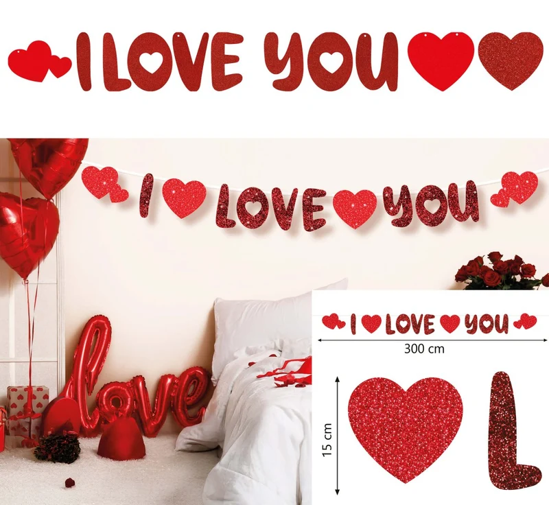 I Love You Buchstabengirlande Rot 3m