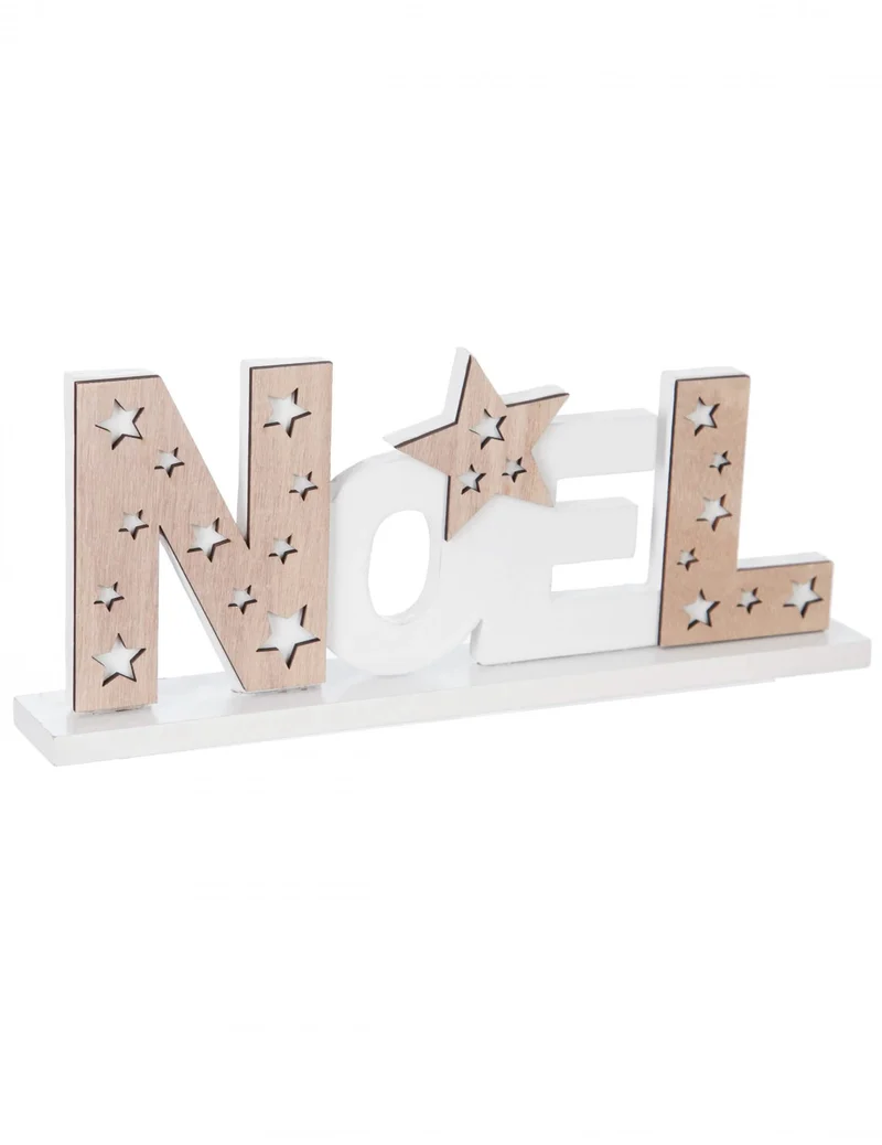 Holzdekoration Weihnachten Natur und Weiß 11 x 27 cm mit Sternen