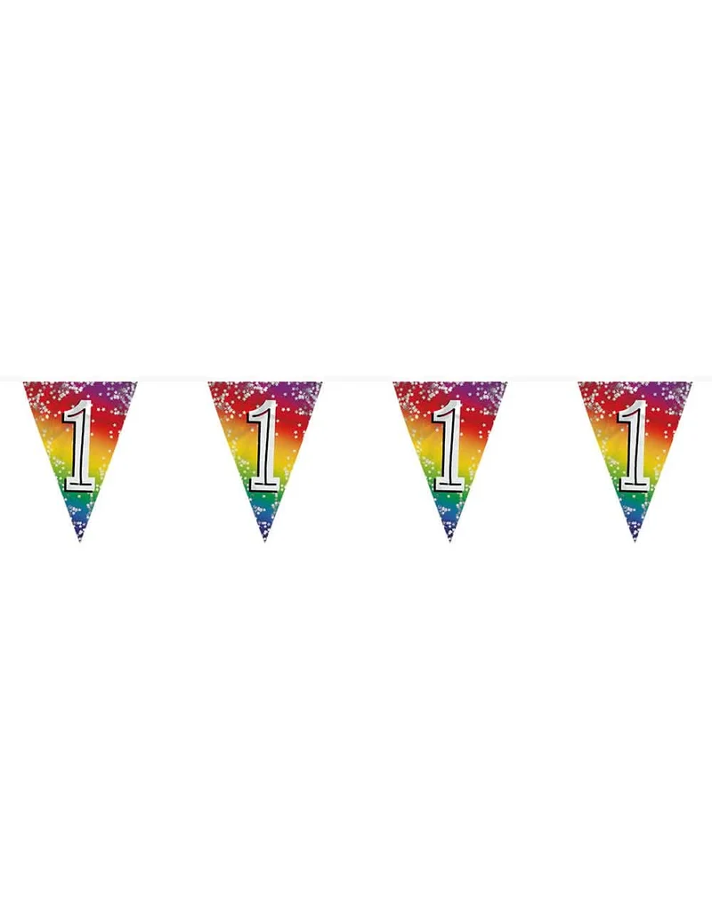 Metallische Zahlen-Wimpelkette 6 m Geburtstag Regenbogen