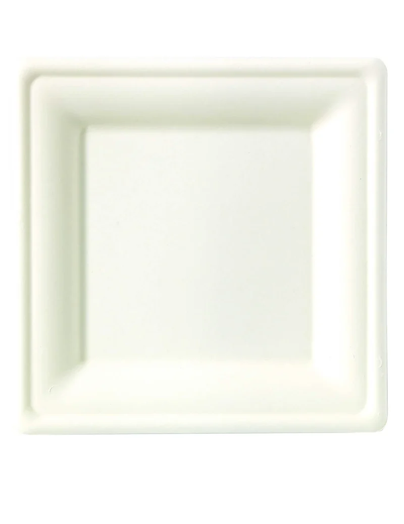 25 Quadratische Teller aus Zuckerrohrfaser 20 x 20 cm weiß kompostierbar