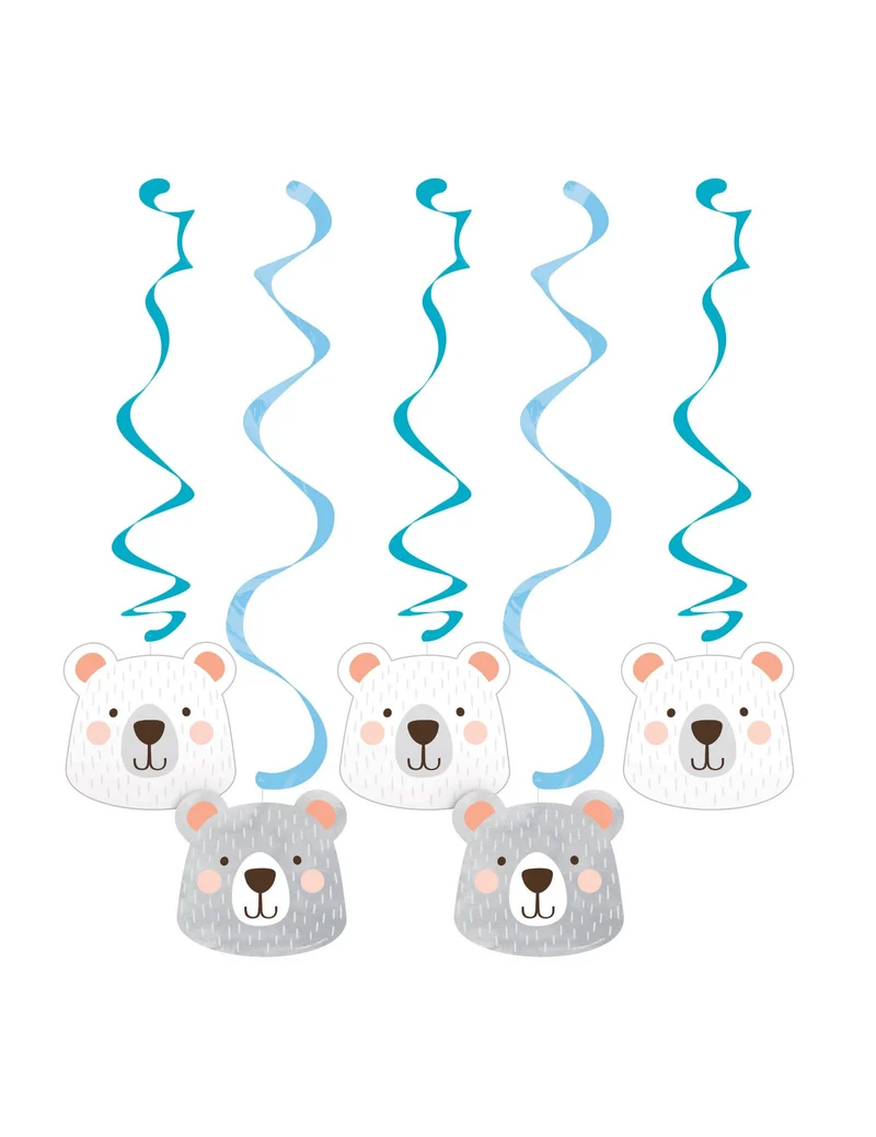 5 Karton-Hängedekorationen Kleine Bären-Spiralen Babyparty