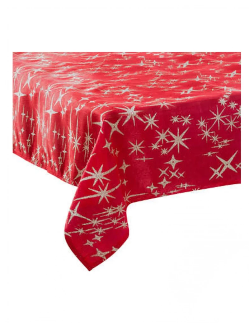 Rote und silberne Weihnachtstischdecke 140 x 240 cm mit Sternen
