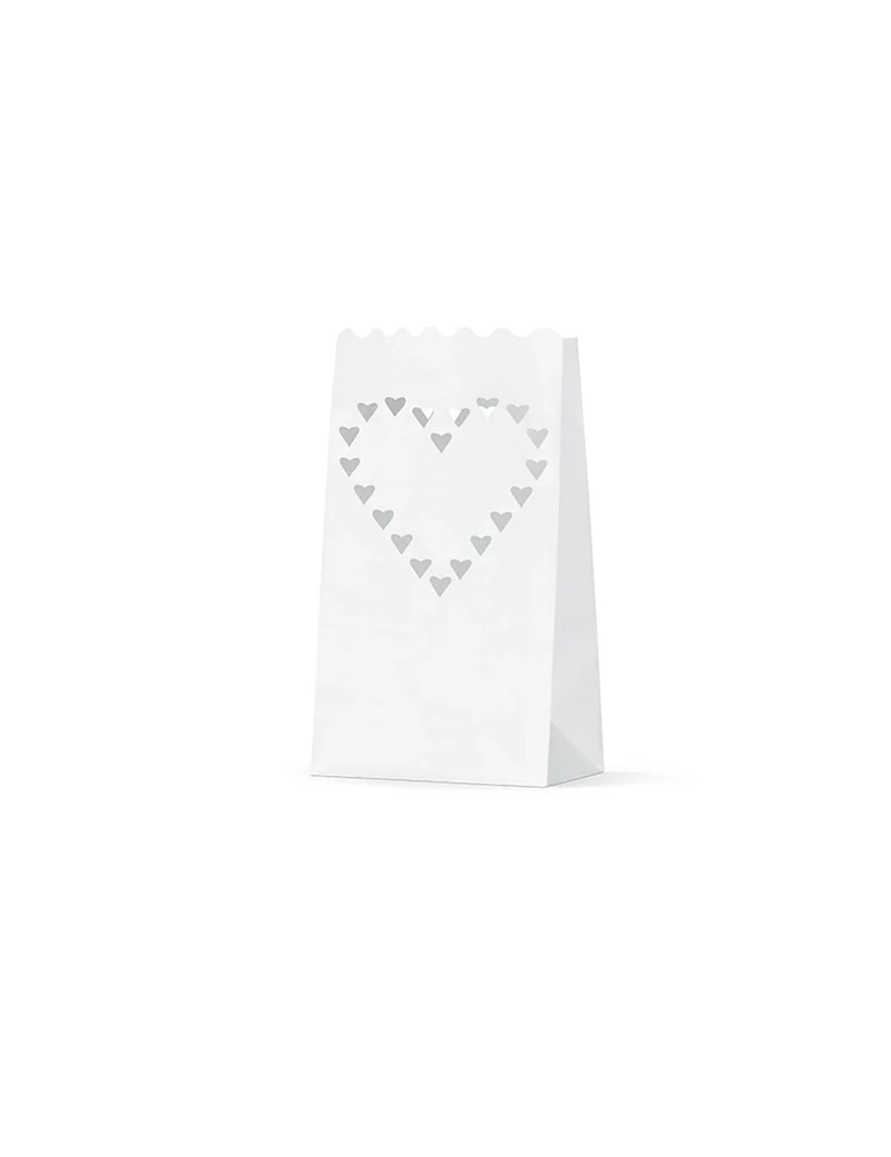 10 flammhemmende Papier-Bodenlaternen mit Herzen 15 x 9 x 26 cm für Hochzeiten