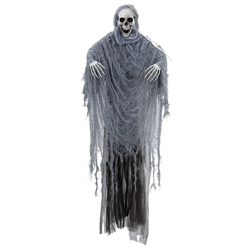 Halloween-Puppe Grauer Sensenmann mit Sound, Licht und Bewegung