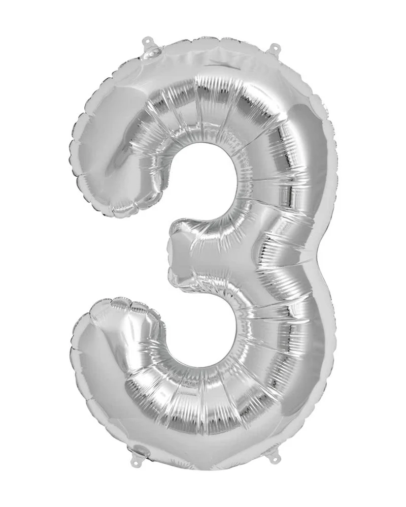 Folienballon Zahl 3 Silber