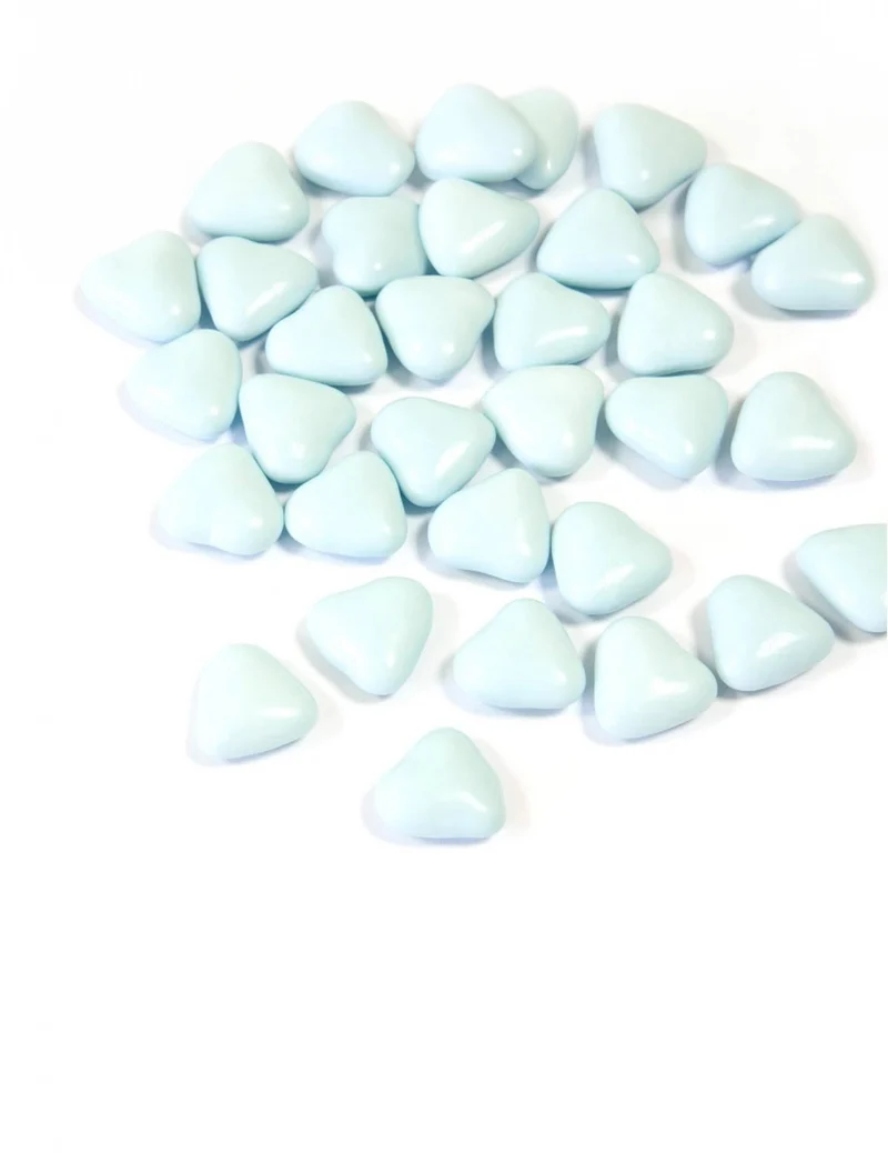 Mini Herz Schokoladendragées Hellblau 250 g für Kommunion