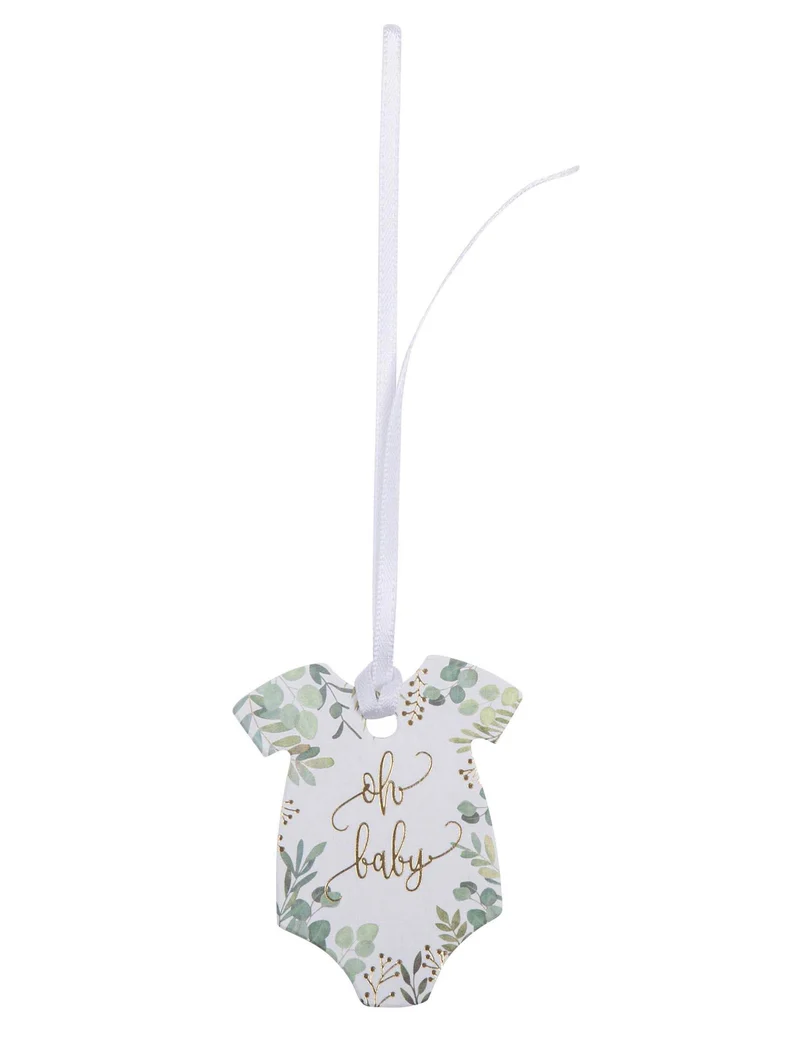 10 "Oh Baby" Bodysuit-Etiketten, Grün & Gold, 5 x 6 cm mit Band