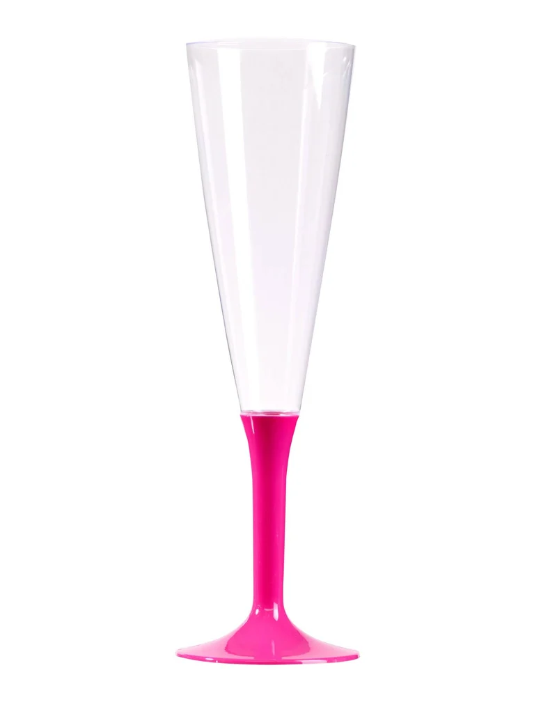 10 Sektgläser mit fuchsiafarbenem Fuß 150 ml aus Plastik