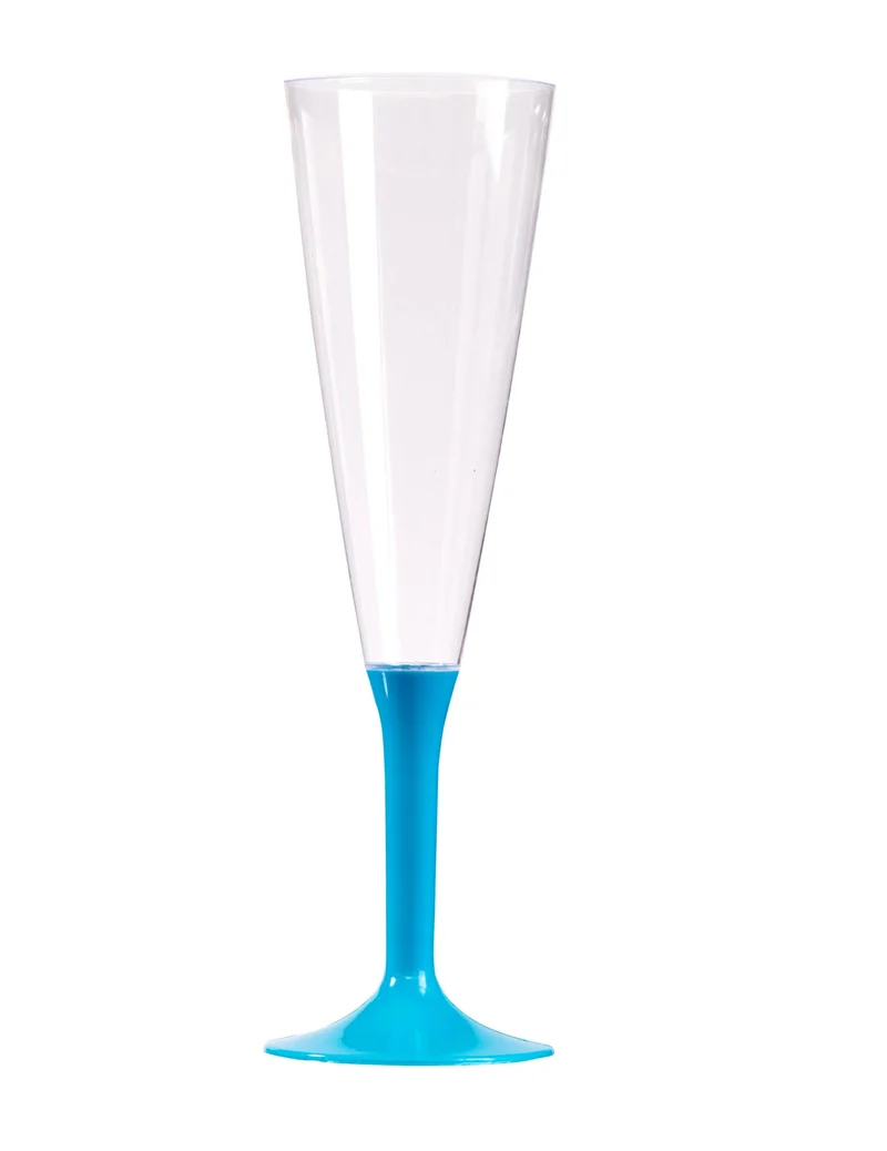 10 Champagnergläser mit türkisfarbenem Fuß 150 ml aus Plastik