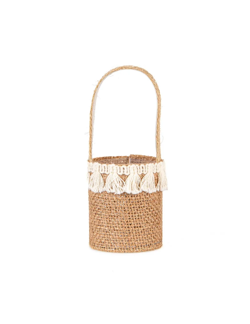 Jute-Korb Landhausstil mit weißen Pompons 12 x 5,5 cm