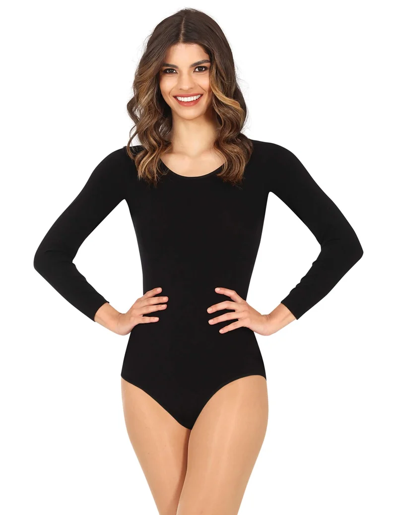 Schwarzer Langarm-Body für Damen