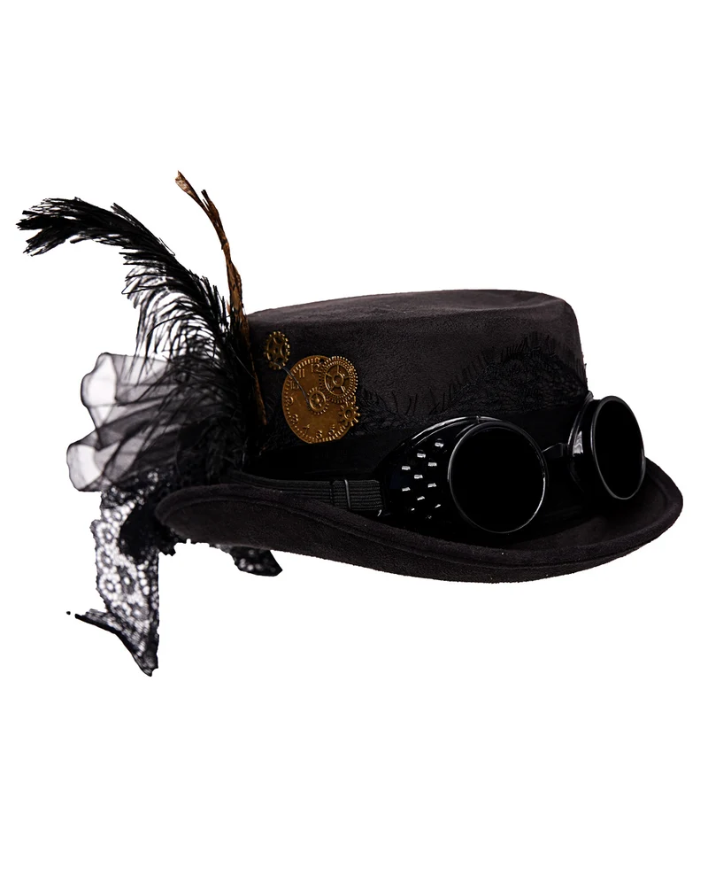 Steampunk Hut mit Schweißerbrille Schwarz