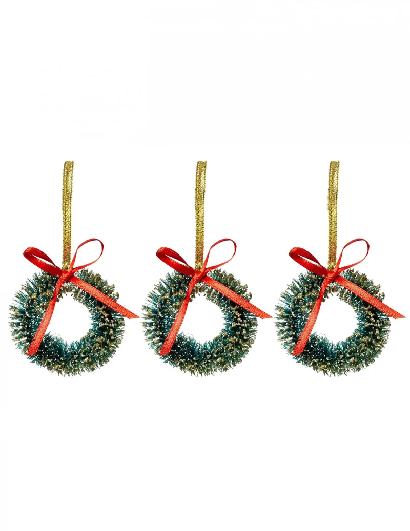 3 Tannenbaum-Kränze zum Aufhängen 5 cm mit roter Schleife