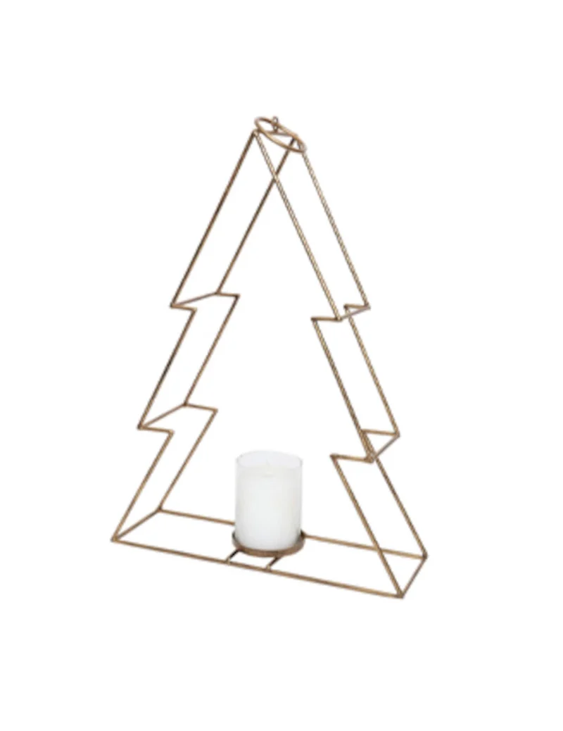Goldener Metall-Teelichthalter Tannenbaum 34 cm, schicke Deko