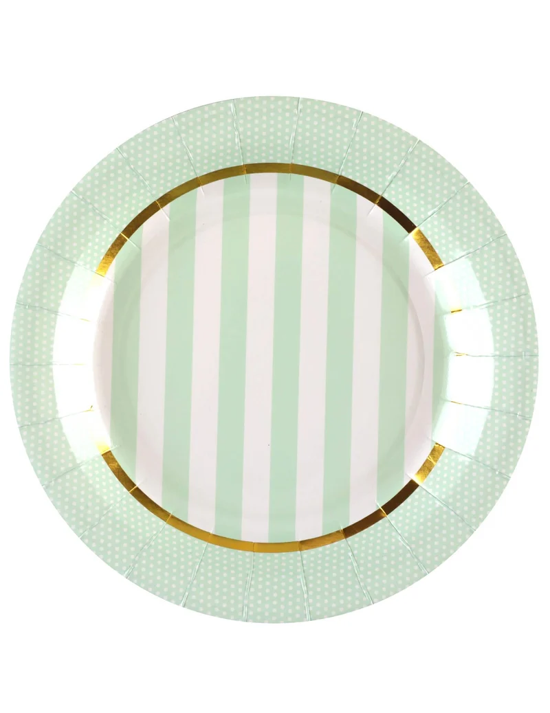 10 Mint-Babyparty-Pappteller 23 cm gestreift