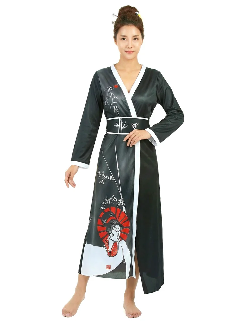 Drachenjägerin Geisha-Kostüm für Damen schwarz-weiss